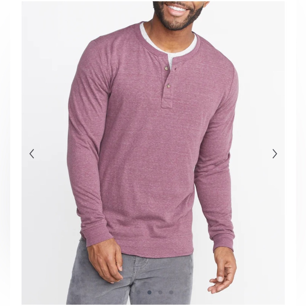 Marine Layer Men's Larger Double Knit Henley Burgundy Red Long Sleeve Shirt Gore